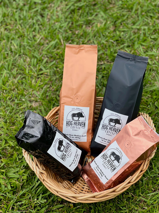 packaged hāmākua coffee in basket