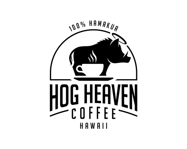 Hog Heaven Coffee logo - steaming coffee mug embedded against wild hog