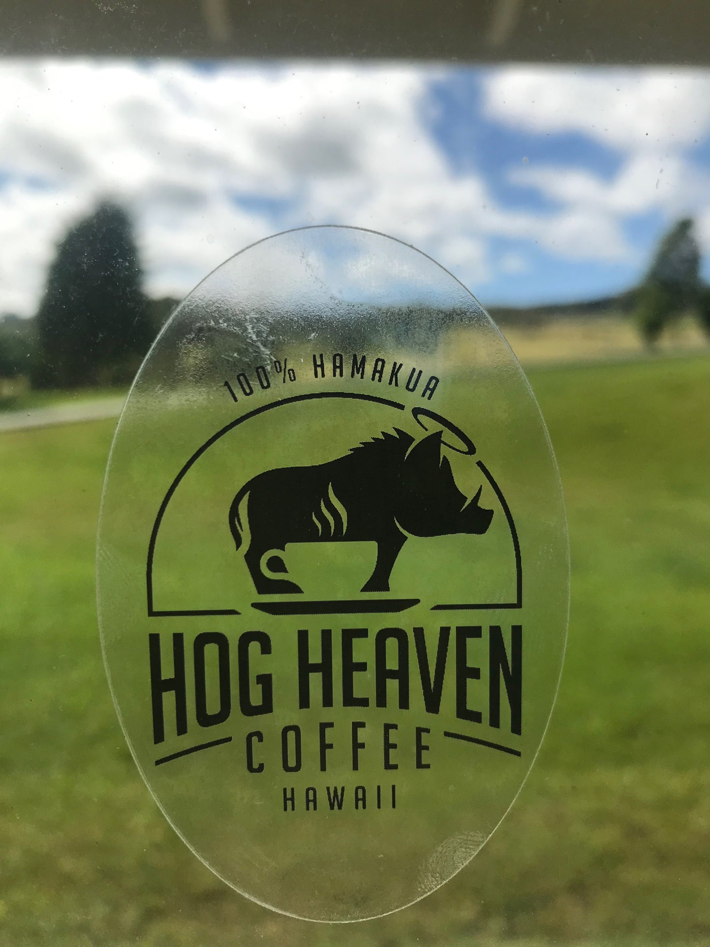 clear hog heaven coffee sticker on window